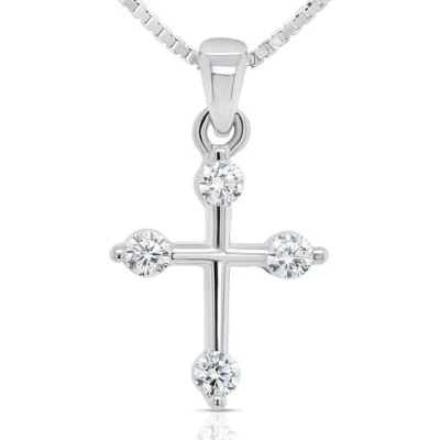 Collar de cadena con colgante de cruz de circonita cúbica de plata esterlina 925 sólida 16" 18" Foto 1 de 4