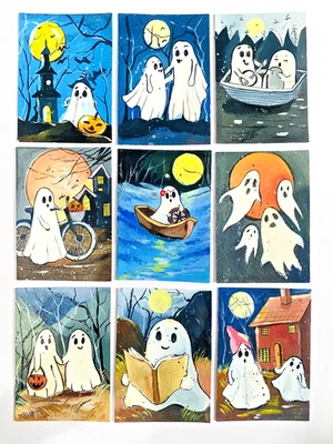 09 Pcs ACEO Original Painting Halloween Acrylic 2.5 x 3.5 inch  OOAK  Art Card - Image 1 of 4