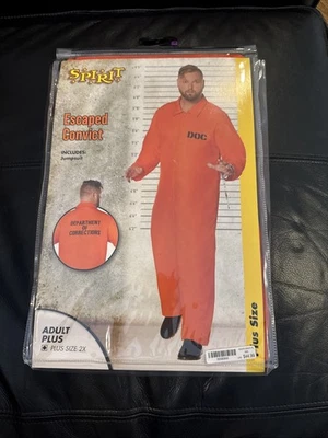 Halloween Adult "Spirit" Escaped Convict Jail Jumpsuit costume PLUS SIZE  2X - Image 1 of 4