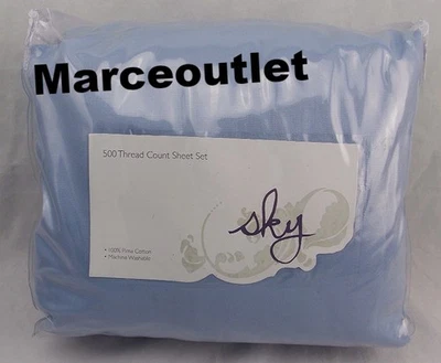 Sky Solid Basic 500 Thread Count Pima Cotton KING Sheet Set Coast Blue - Image 1 of 3