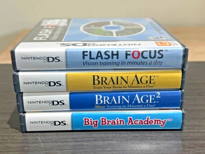 Nintendo DS Lot (4) Flash Focus Sealed, Brain Age 1 & 2, Big Brain Academy - Com - Image 1 of 4