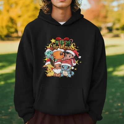 Cute Pokemon Christmas Hoodie Holiday Cartoon Kawaii Graphic Unisex Sweatshirt - Image 1 of 4