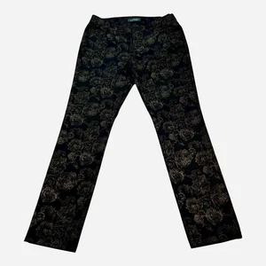 Pantalones Lauren Ralph Lauren Negro Dorado Floral Damasco Paisley 8 Usados en Excelente Condición - Imagen 1 de 14