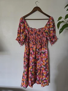 Draper James Large Smocked Orange Blossom Floral Puff Sleeve Dress Cottagecore - Picture 1 of 11