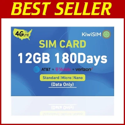 12GB 180 Days Data SIM Card - AT&T/T-Mobile/Verizon - Image 1 of 4