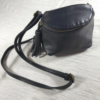 Lucky Brand Black Leather Crossbody Shoulder Bag Tassel Fringe Brass Zip - Image 1 of 4