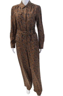 Macacão Nicholas Feminino Botão Frente Cinto Seda Leopardo Marrom Tamanho 0 - Imagem 1 de 4