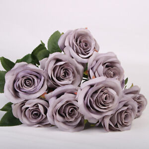 10 Heads Silk Rose Artificial Flowers Bouquet Bunch Wedding Garden Home Decor