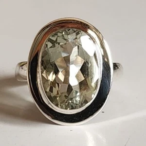  GREEN AMETHYST NATURAL GEMSTONE 925 SOLID STERLING SILVER HANDMADE JEWELRY RING - Picture 1 of 5