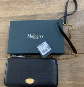 Mulberry Plaque Wallet on Chain Small Classic Grain Black RL6190/205A 100 - Picture 1 of 7