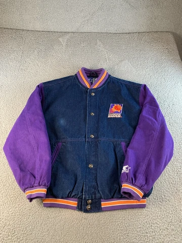 PHOENIX SUNS Jacket Denim STARTER VINTAGE 90's PURPLE NBA BIG LOGO MEN Medium Cover