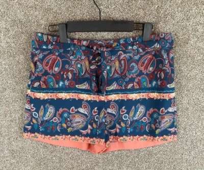 Loft Paisley 短裤女式 6 蓝色橙色领带腰口袋流畅波西米亚海滩 — 第 1/4 张图片