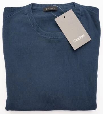 NUEVO CON ETIQUETAS CRUCIANI Suéter Azul Marino Algodón Ligero Cuello Redondo Calce Ajustado L (EU 52) Foto 1 de 4