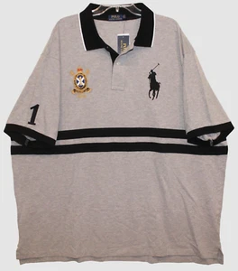 Polo Ralph Lauren Big Tall Mens Gray Gold Crest Rugby Big Pony Polo Shirt NWT LT - Picture 1 of 3