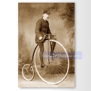 Viktorianisches Zeitalter Mann auf Penny Farthing Fahrrad Wand Kunst Poster, antikes Fahrrad - Bild 1 von 11