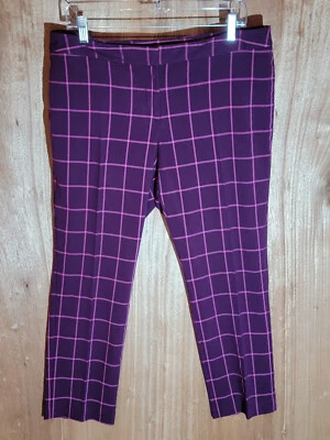 Worthington Vestido Pantalones Mujer Talla 12 Ajustado Frente Plano tiro Medio Cuadros Púrpura Foto 1 de 4