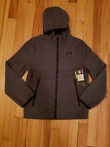 NEW-Under Armour Boys Gray Sim ColdGear Hooded Soft Shell Jacket (Youth Small)