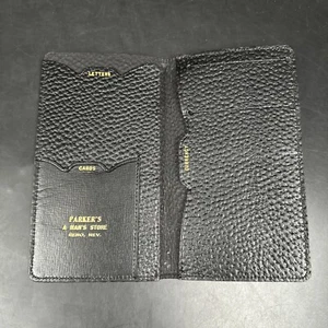 Vintage Pebble Leather Black Bifold Wallet Billfold Retro Business Cards Parkers - Imagen 1 de 6