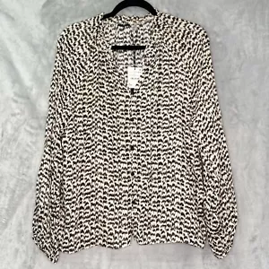 T Tahari Blouse Women XL Button Up Ruffle Neck Multi Abstract Texture Print - Picture 1 of 13