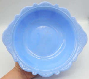 Tazón para servir de vidrio de leche McKee Blue Delphite de colección bordes festoneados con patrón -TF879 - Imagen 1 de 11