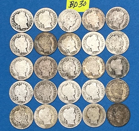 90% Silver Barber Dime Roll of 25 Coins | Circulated 90% Silver Dimes |  #BD30 Cover