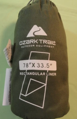 NEW OLIVE DRAB Ozark Trail Rectangular Sleeping Bag Liner, 78" X 33.5" Camping - Image 1 of 4