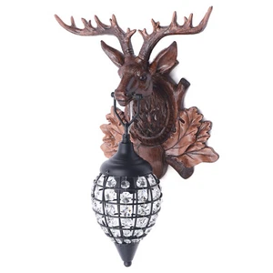 European Retro Style Wall Lamp Deer Head Crystal Antler Wall Sconce Lighting - Picture 1 of 12