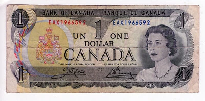 Bank of Canada 1973 $1 One Dollar Replacement Note EAX Prefix Crow-Bouey Fine - Image 1 of 2