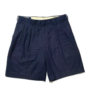Vtg Ralph Lauren Polo Chino Tyler Shorts Pleated Checks Navy Blue 34 Worn Once - Picture 1 of 12