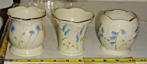 Lenox 3er Set Blumenmuster Votivkerzenhalter feines China 24K Gelbgold Zierleiste - Bild 1 von 12
