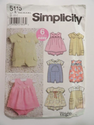 Simplicity 5115 Babies Romper or Romper Dress All Sizes Complete & Uncut - Image 1 of 3