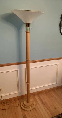 "Lámpara de pie de latón antorcha de madera de roble vintage Anthony California RARA 71"" CM" Foto 1 de 4