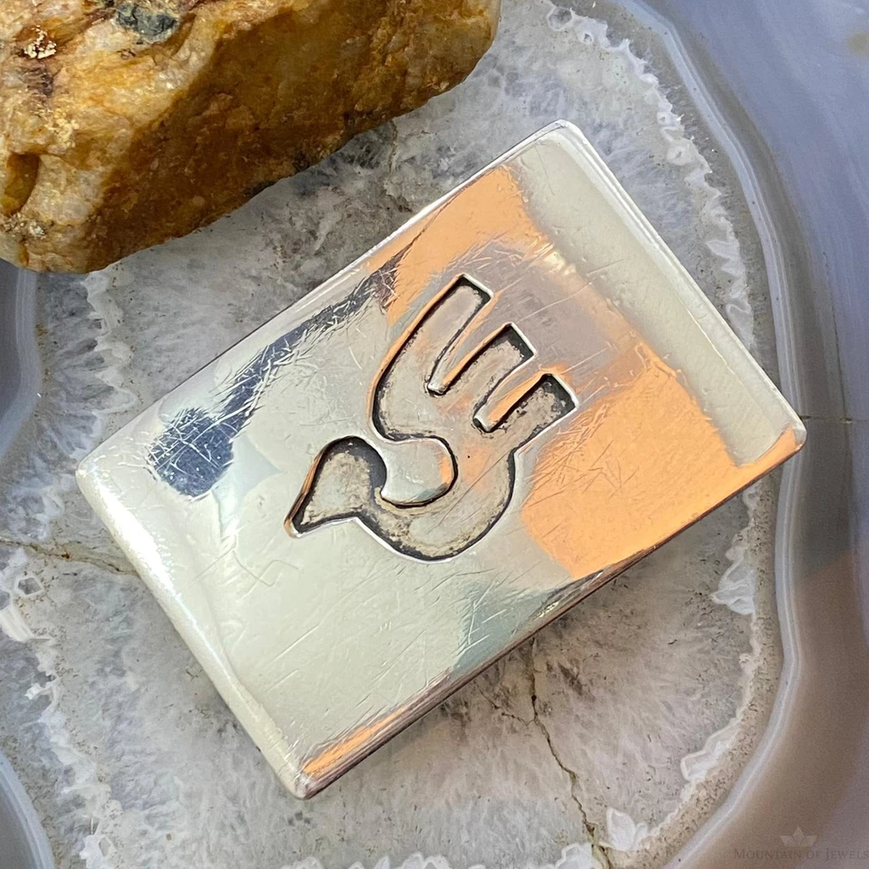 Vintage Native American Silver Overlay Dove Rectangle Unisex Belt Buckle - Image 1 of 4