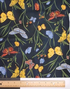Multicolored Butterflies and Wild Flowers on Black Quilting Fabric 2 yds - Picture 1 of 2