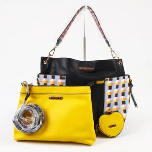 NEW Nicole Lee USA Quihn 3-Piece Handbag Purse Set Black Yellow Multicolor - Picture 1 of 12