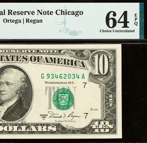 1981A $10 Federal Reserve Note PMG 64EPQ - Chicago District - Fr 2026-G - Picture 1 of 3