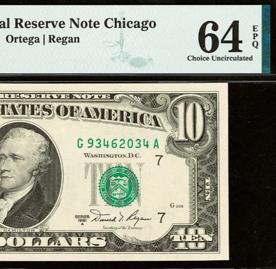 1981A $10 Federal Reserve Note PMG 64EPQ - Chicago District - Fr 2026-G - Image 1 of 3
