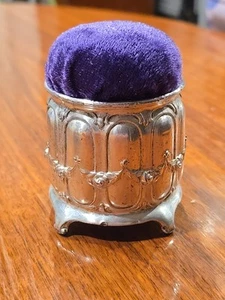 Silver Plated Hollywood Regency Pin Cushion with purple velvet please read - Picture 1 of 6