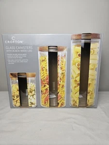 Crofton Glass Canisters Set of 3 with Acadia Wood Lids - Picture 1 of 7