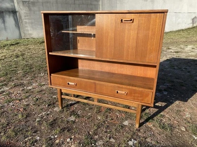 Commode enfilade vitrine vintage teck scandinave 2 tiroirs 60’s 70’s no compas - Photo 1/4