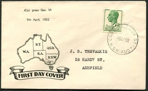 AUSTRALIA - 1952 KGVI 61/2d Verde Primer Día Cubierta [A9105] - Imagen 1 de 1