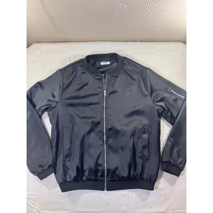 Zeagoo Black Satin Bomber Jacket Women's Size L Zip Up Lightweight Outerwear - Picture 1 of 4