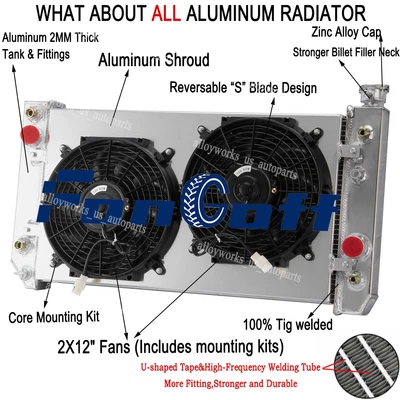 3 Core Radiator+Shroud Fan For 1988-94 92 Chevy S10 Blazer;GMC S15 Jimmy 4.3L V6 — 第 1/4 张图片