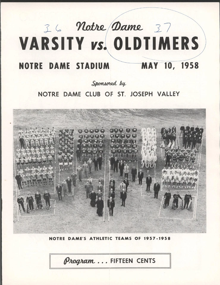 1958 Notre Dame Varsity vs Old-Timers FB Game Program - Image 1 of 1