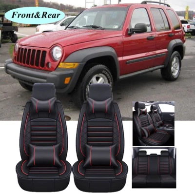 For Jeep Liberty Car Front&Rear Seat Covers 5-Seater Cushion Full Set PU Leather - Image 1 of 4