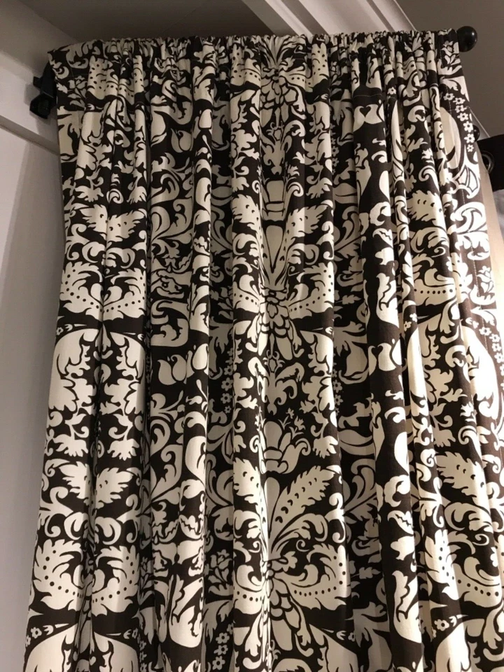 NIP PINE CONO HILL GIANNA CORTINA Marrón Chocolate Forrada 90” Algodón Estampado Damasco  Foto 1 de 4