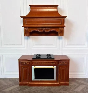1:12 Miniature Dollhouse Stove oven Range Hood Doll Brown Wood Kitchen furniture - Picture 1 of 6