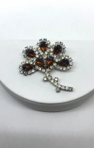 Vtg Rootbeer glass Brooch clear Rhinestones silver tone floral bouquet Unsigned - Picture 1 of 5