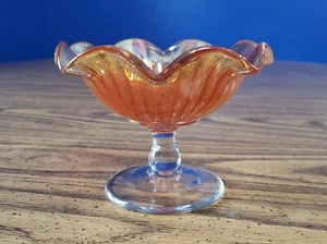 Antique Imperial Glass Carnival Glass Marigold Ribbed Scalloped Edge Compote - Picture 1 of 6
