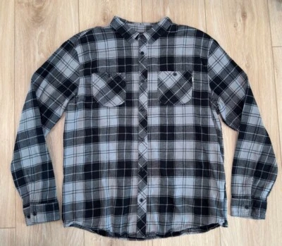 Active Ride Shop Men's Flannel X-large Plaid Button Shirt Skateboard Black Gray - Image 1 of 4